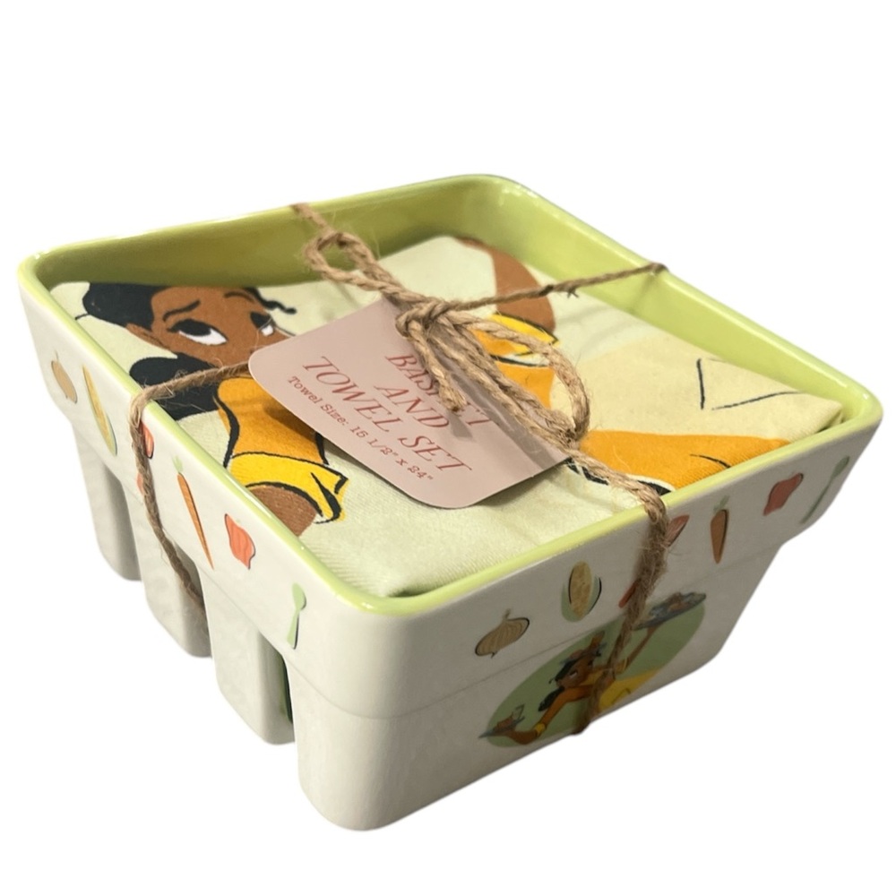 DISNEY EPCOT FOOD & WINE FESTIVAL - TIANA CERAMIC BASKET & TOWEL SET